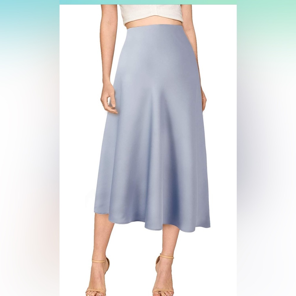 Baby Blue Satin Midi Skirt